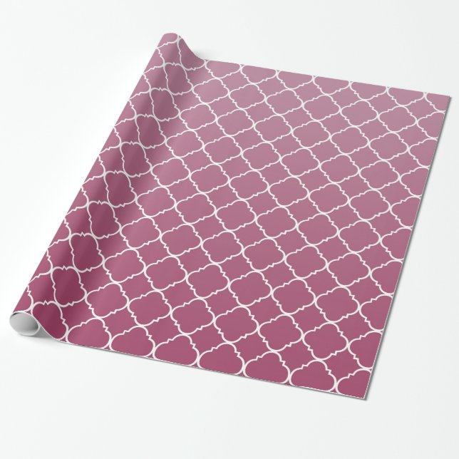 Pink Ombre Quatrefoil Wrapping Paper (Unrolled)
