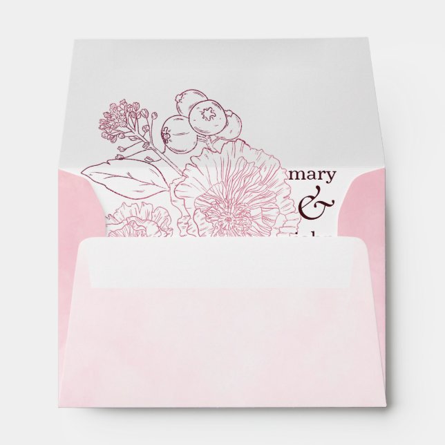 Pink Ombre Rose  Botanical Tracery Envelope (Back (Bottom))