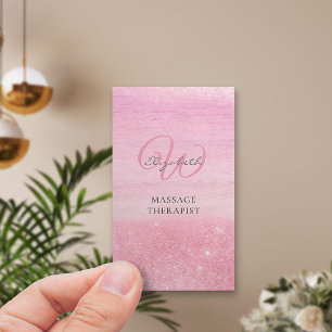 Pink Ombre Shimmer Massage Therapist Vertical Business Card