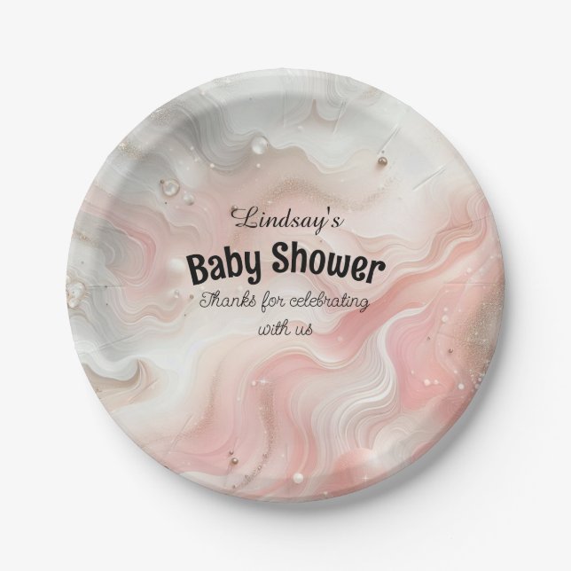 Pink Ombre Shimmers Baby Shower Paper Plate (Front)
