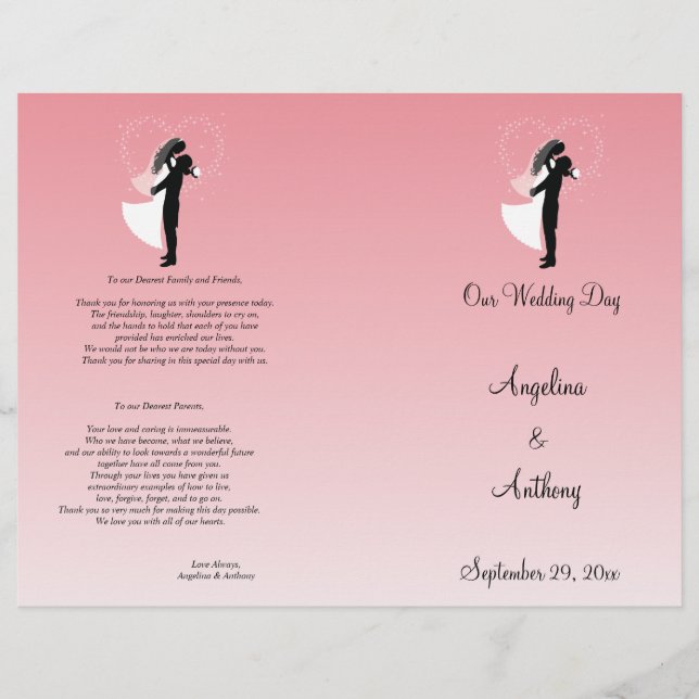 Pink Ombre Silhouette Formal Wedding Program (Front)