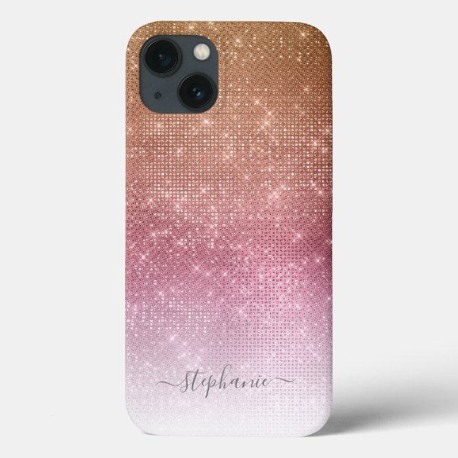 Pink Ombre Sparkle Glitter Girly Glam Monogram Case-Mate iPhone Case (Back)