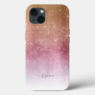 Pink Ombre Sparkle Glitter Girly Glam Monogram iPhone 13 Case