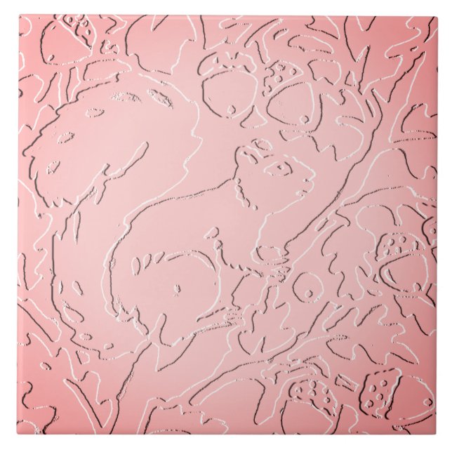 Pink Ombre Squirrel Woodland Embossed Acorn Oak Tile (Front)
