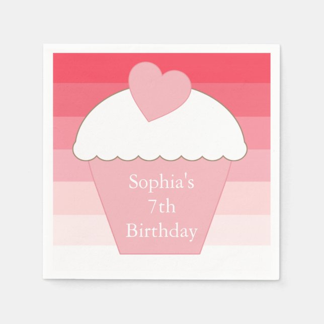 Pink Ombre Stripes Cupcake Napkin (Front)