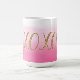 Pink Ombre Watercolor Gold Glitzy Glam XOXO Coffee Mug
