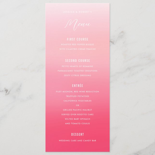 Pink Ombre Watercolor Wedding Menu (Front)