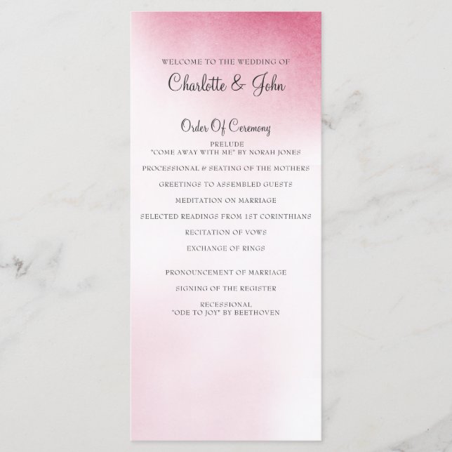 Pink Ombre Wedding programs Programme (Front)