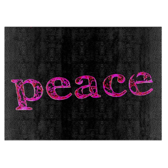 pink on black peace cutting board (Front)