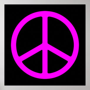 Pink on Black Skinny Peace Symbol Art Print