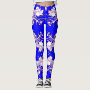 Pink on Blue Fractal Flowers Leggings
