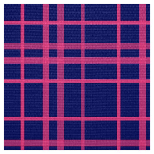 Pink On Blue Plaid Lines Design  Fabric (Swatch)