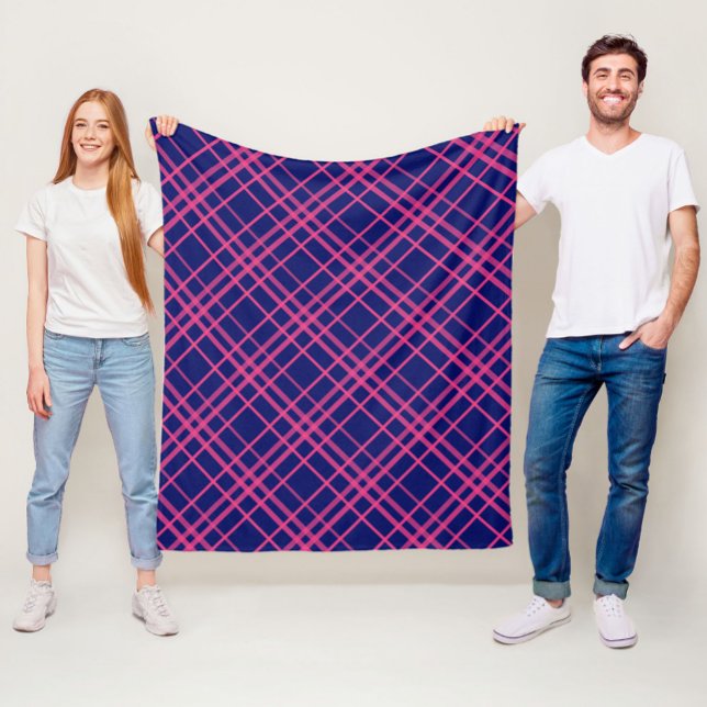 Pink On Blue Plaid Lines Design  Fleece Blanket (Creator Uploaded)