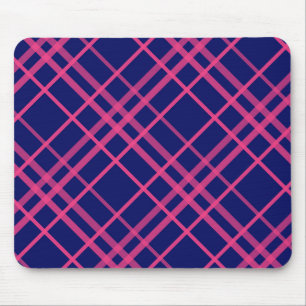 Pink On Blue Plaid Lines Design Mouse Mat