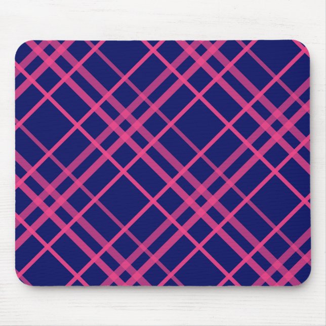 Pink On Blue Plaid Lines Design  Mouse Mat (Front)