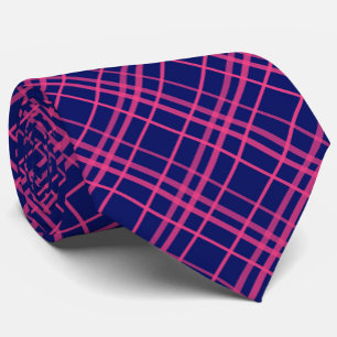 Pink On Blue Plaid Lines Design Tie