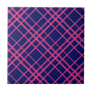 Pink On Blue Plaid Lines Design Tile