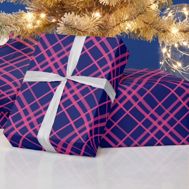 Pink On Blue Plaid Lines Design  Wrapping Paper (Creator Uploaded)