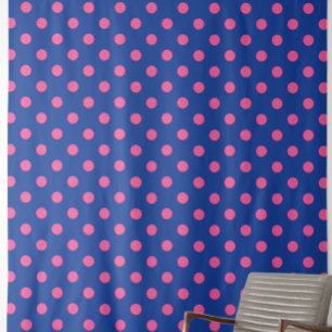 Pink On Blue Polka Dots Pattern Design Fabric