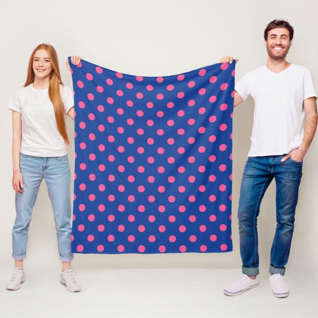 Pink On Blue Polka Dots Pattern Design Fleece Blanket (Creator Uploaded)