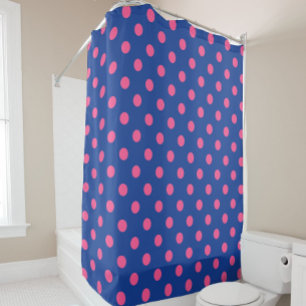 Pink On Blue Polka Dots Pattern Design Shower Curtain