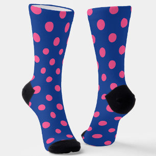 Pink On Blue Polka Dots Pattern Design Socks