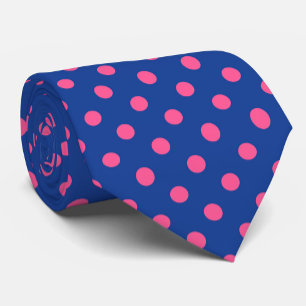 Pink On Blue Polka Dots Pattern Design Tie