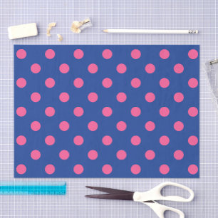 Pink On Blue Polka Dots Pattern Design Tissue Paper