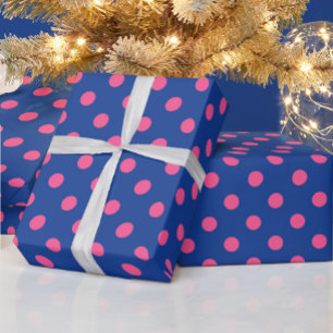 Pink On Blue Polka Dots Pattern Design Wrapping Paper