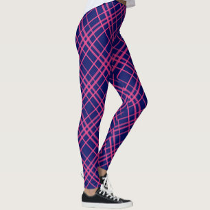 Pink On Blue Tartan Plaid Pattern Design  Leggings