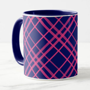 Pink On Blue Tartan Plaid Pattern Design  Mug