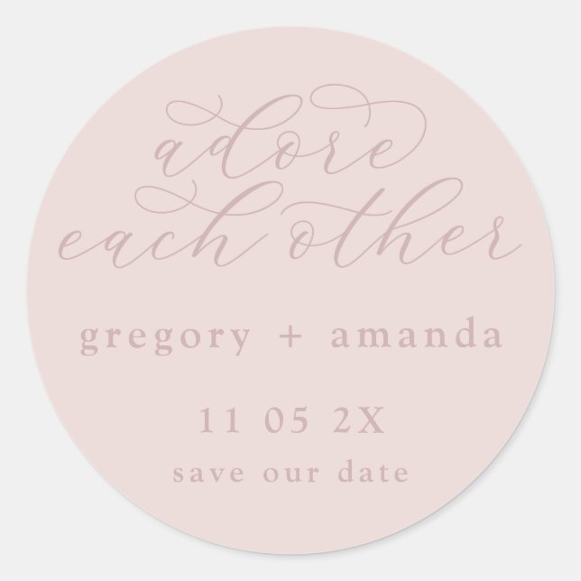 Pink on Blush Elegant Calligraphy Lettering Classic Round Sticker (Front)