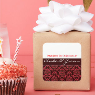 Pink on  Chocolate Damask  Wedding Stickers