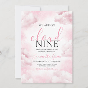 Pink On Cloud 9 Baby Shower Invitation
