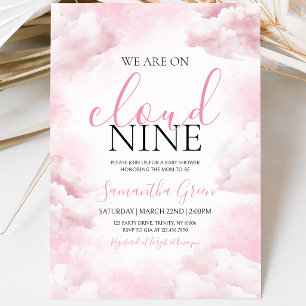 Pink On Cloud 9 Baby Shower Invitation