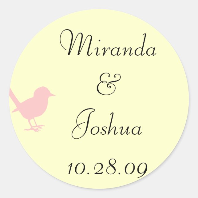 pink on cream bird classic round sticker (Front)