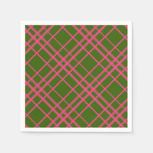 Pink On Green Plaid Lines Design Napkin