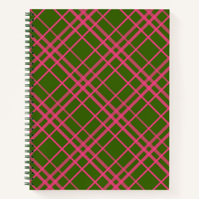 Pink On Green Plaid Lines Design  Notebook (Front)