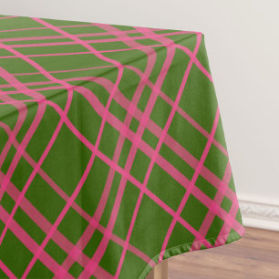 Pink On Green Plaid Lines Design Tablecloth