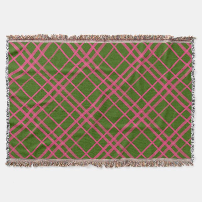 Pink On Green Plaid Lines Design  Throw Blanket (Front)