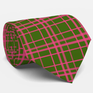 Pink On Green Plaid Lines Design Tie