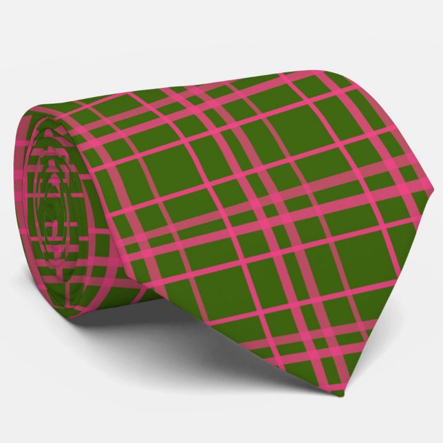 Pink On Green Plaid Lines Design  Tie (Creator Uploaded)
