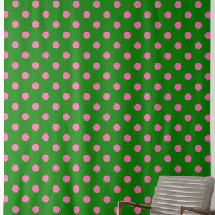 Pink On Green Polka Dots Pattern Design Fabric