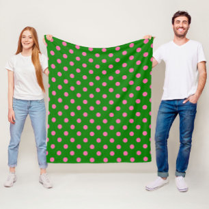 Pink On Green Polka Dots Pattern Design Fleece Blanket