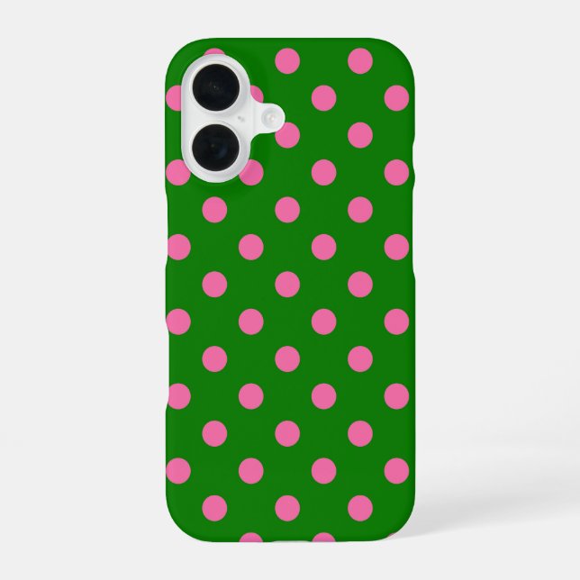 Pink On Green Polka Dots Pattern Design  iPhone 16 Case (Back)