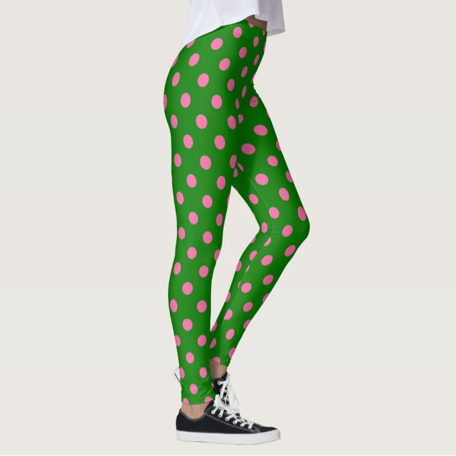 Pink On Green Polka Dots Pattern Design  Leggings (Creator Uploaded)