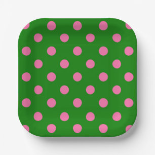 Pink On Green Polka Dots Pattern Design  Paper Plate