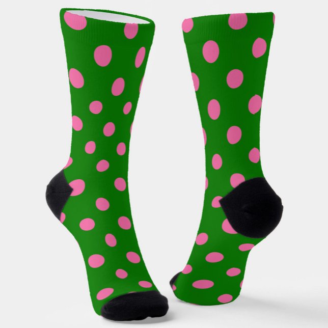 Pink On Green Polka Dots Pattern Design  Socks (Creator Uploaded)