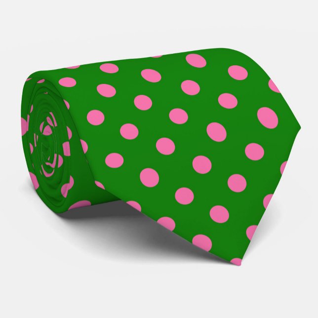Pink On Green Polka Dots Pattern Design  Tie (Creator Uploaded)