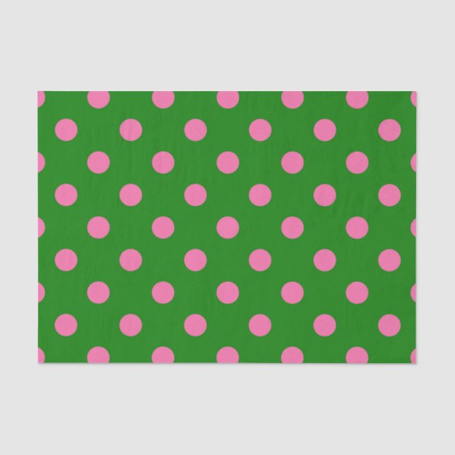 Pink On Green Polka Dots Pattern Design  Tissue Paper (Front)